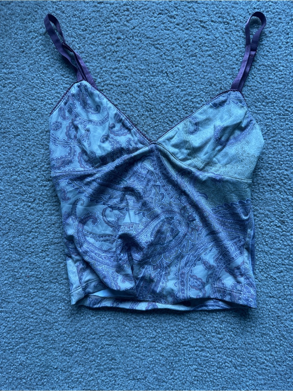 PacSun Blue Paisley V-Neck Cami with Purple Straps